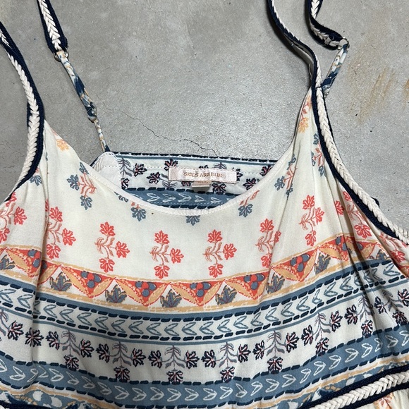 Tan with navy/peach flower design / size S /‎ skies are blue brand - Picture 2 of 8